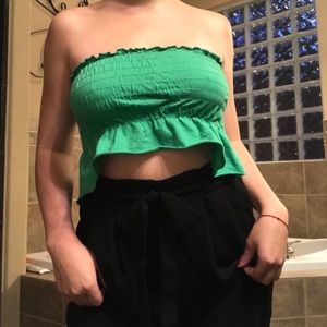 Green ruffle crop top